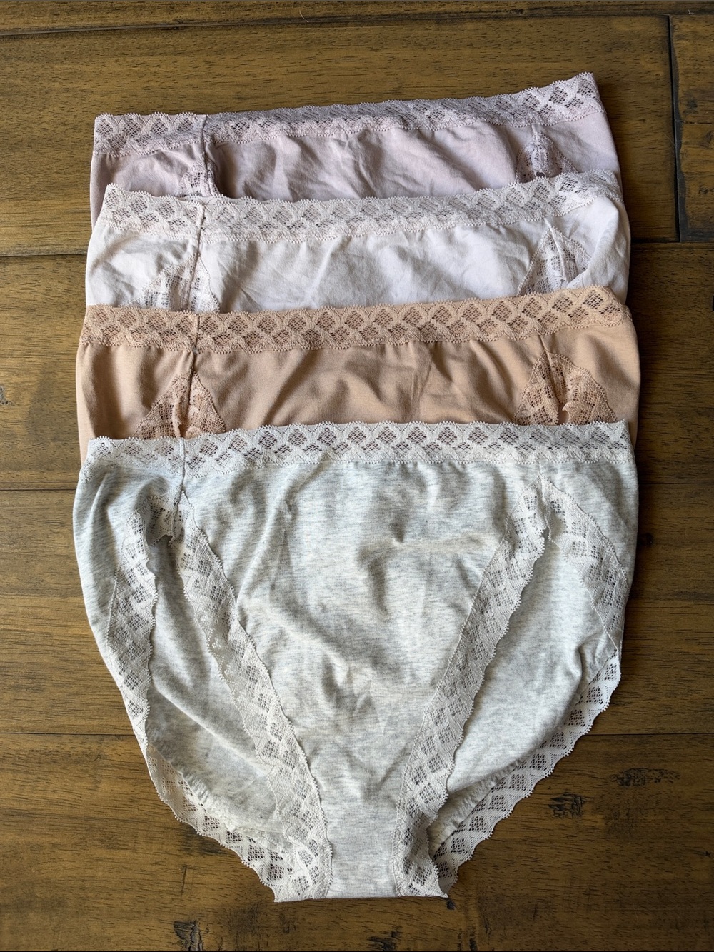 (4) Natori Bliss French Cut Brief Panties Set cream tan nude pink gray